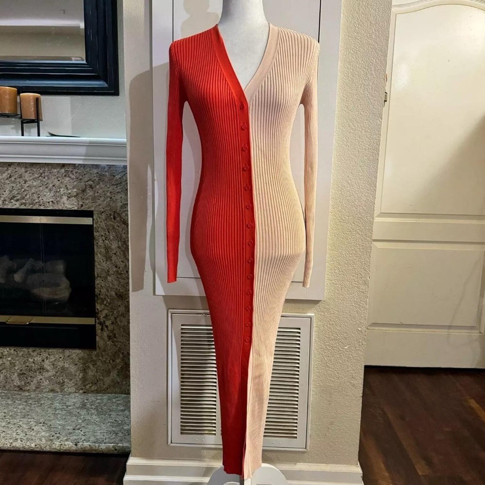 Staud Shoko Sweater Dress XS Orange Light Pink